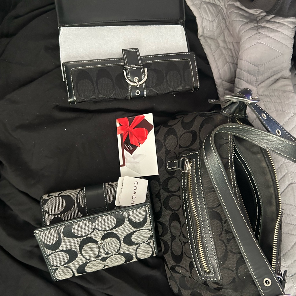 Coach Black And Gray Bag And Wallet Set
